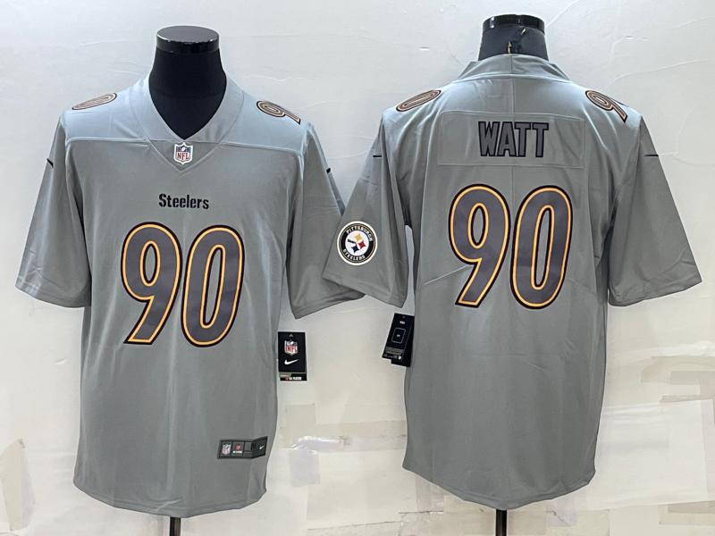 Men's Pittsburgh Steelers #90 T.J. Watt Grey With Patch Atmosphere Fashion Stitched Jersey